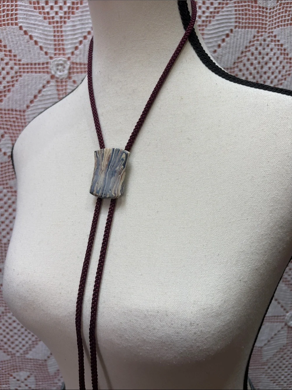 Vintage Ceramic Slide Tassel Necklace Boho Cord Necklace - Picture 4 of 8